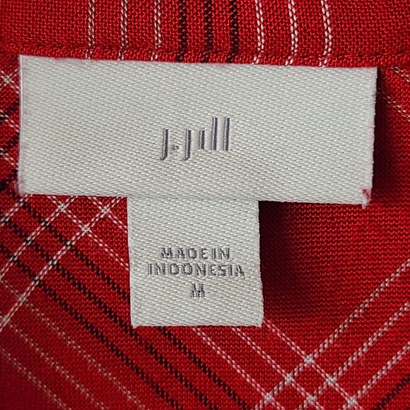 J Jill Flared Red Plaid Long Sleeve Button-Up Tunic Shirt Rayon Flannel Sz M - Picture 3 of 9